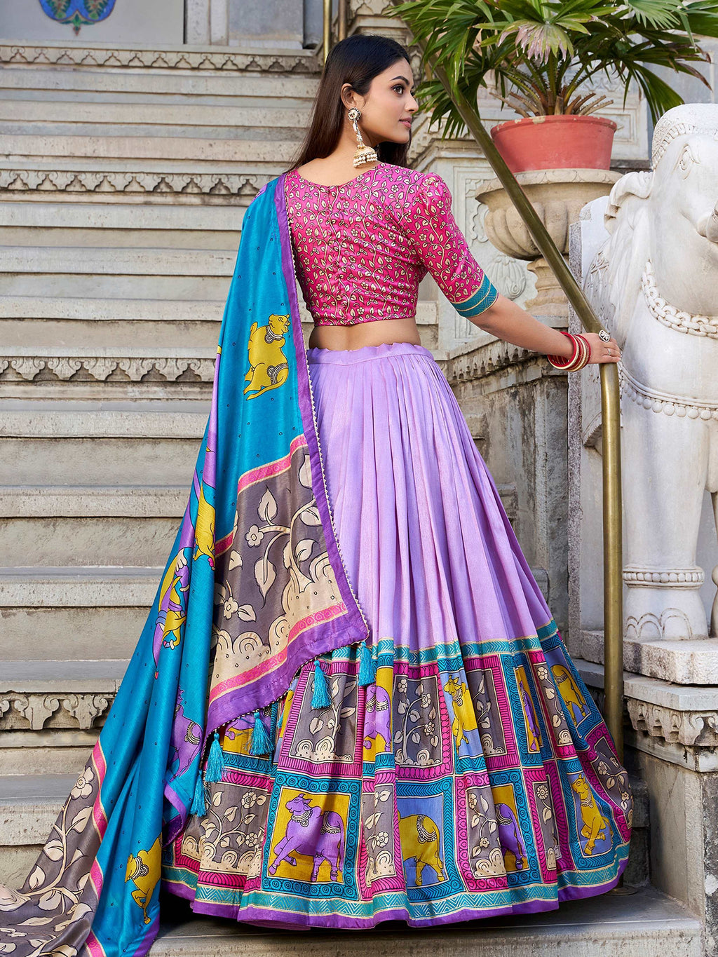 Lavender and pink color with Kalamkari Printed type  Lehenga Choli