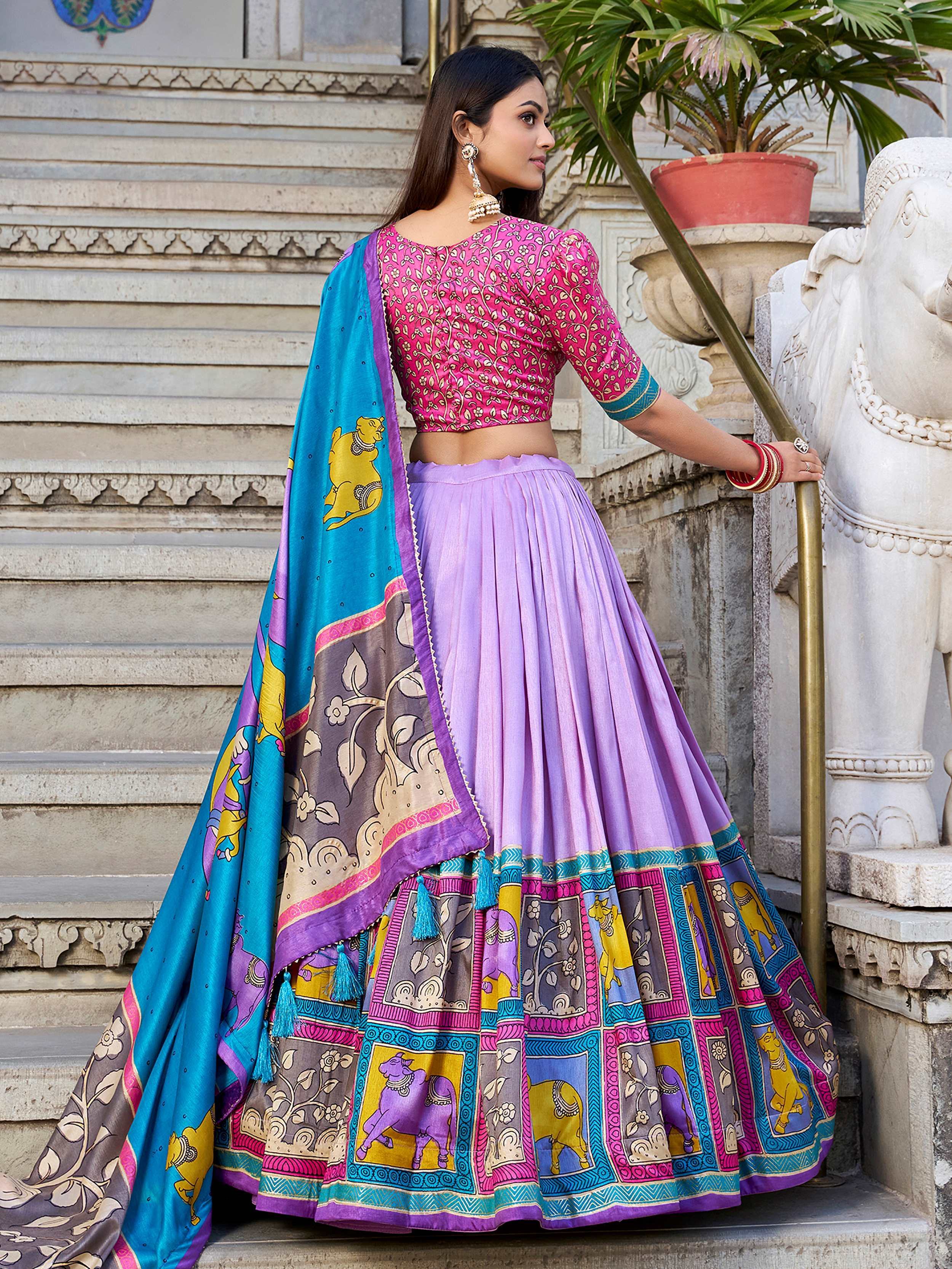 Lavender and pink color with Kalamkari Printed type  Lehenga Choli