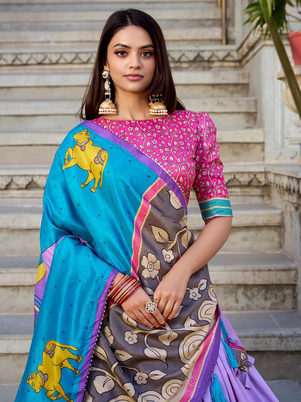 Lavender and pink color with Kalamkari Printed type  Lehenga Choli