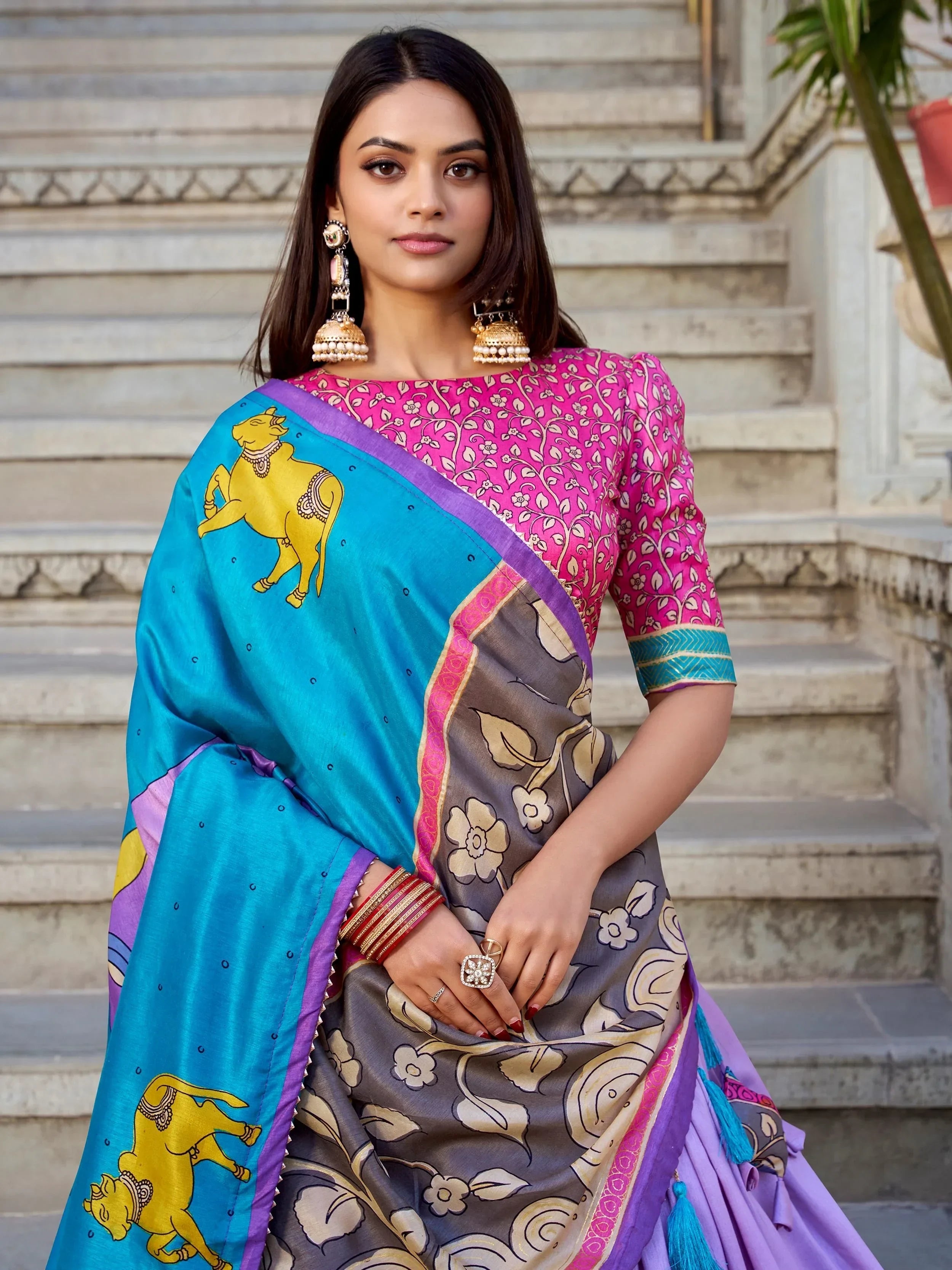 Lavender and pink color with Kalamkari Printed type  Lehenga Choli