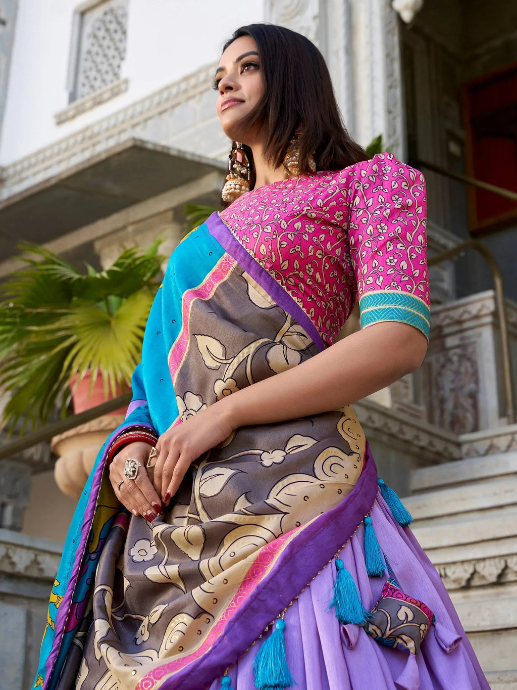 Lavender and pink color with Kalamkari Printed type  Lehenga Choli