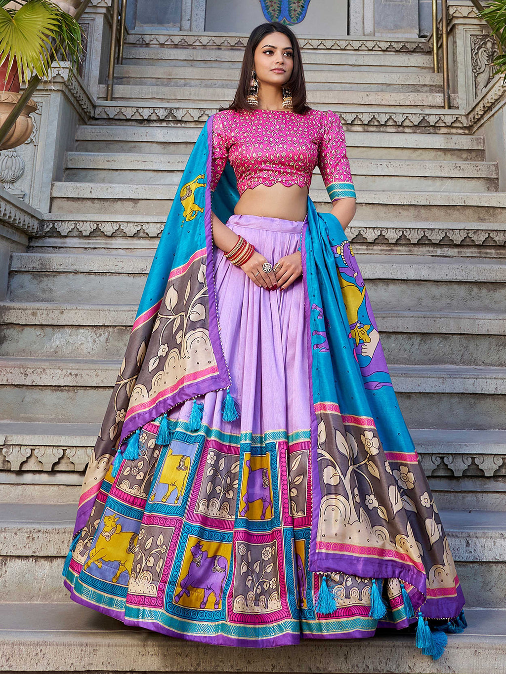 Lavender and pink color with Kalamkari Printed type  Lehenga Choli