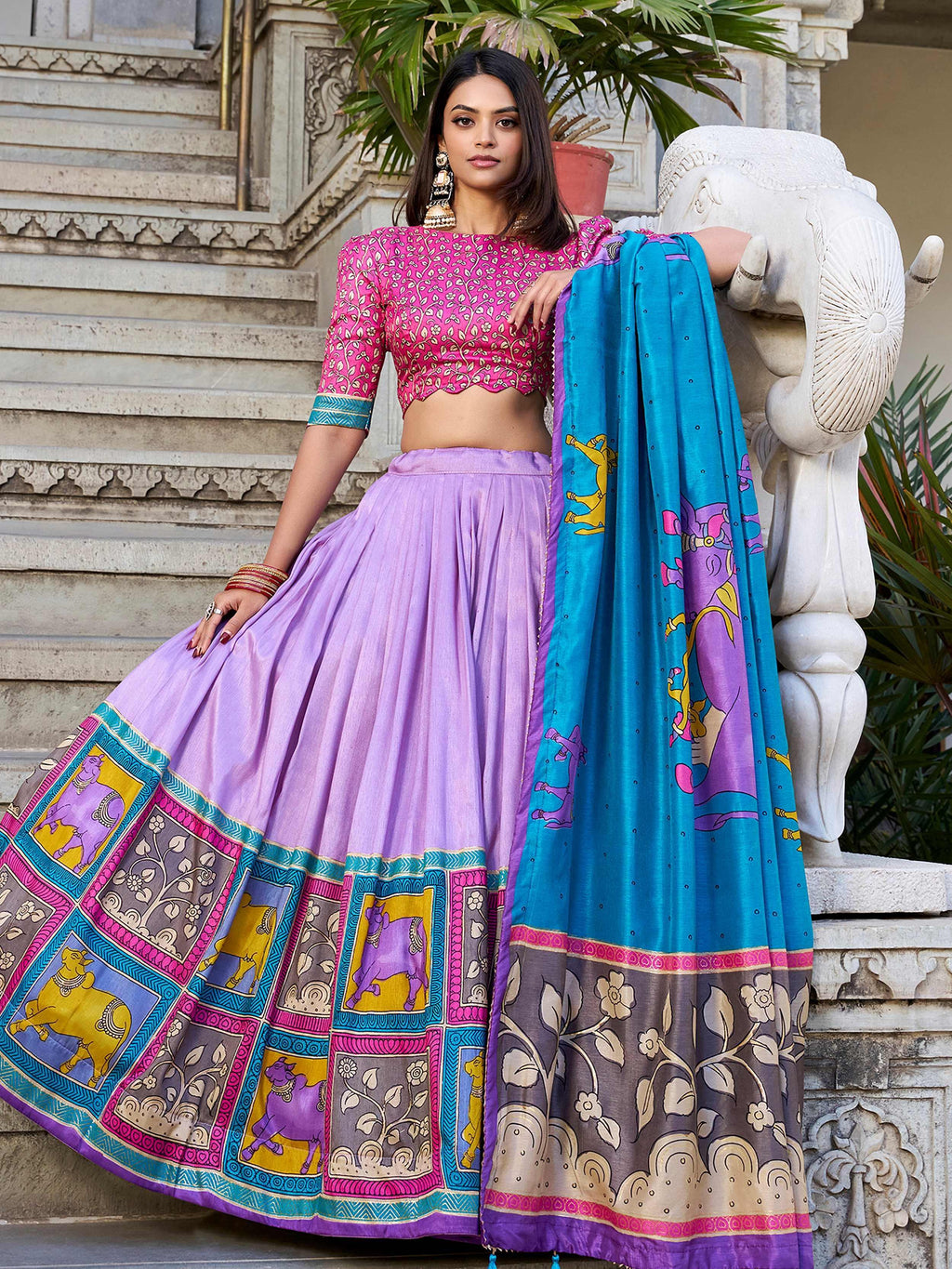 Lavender and pink color with Kalamkari Printed type  Lehenga Choli