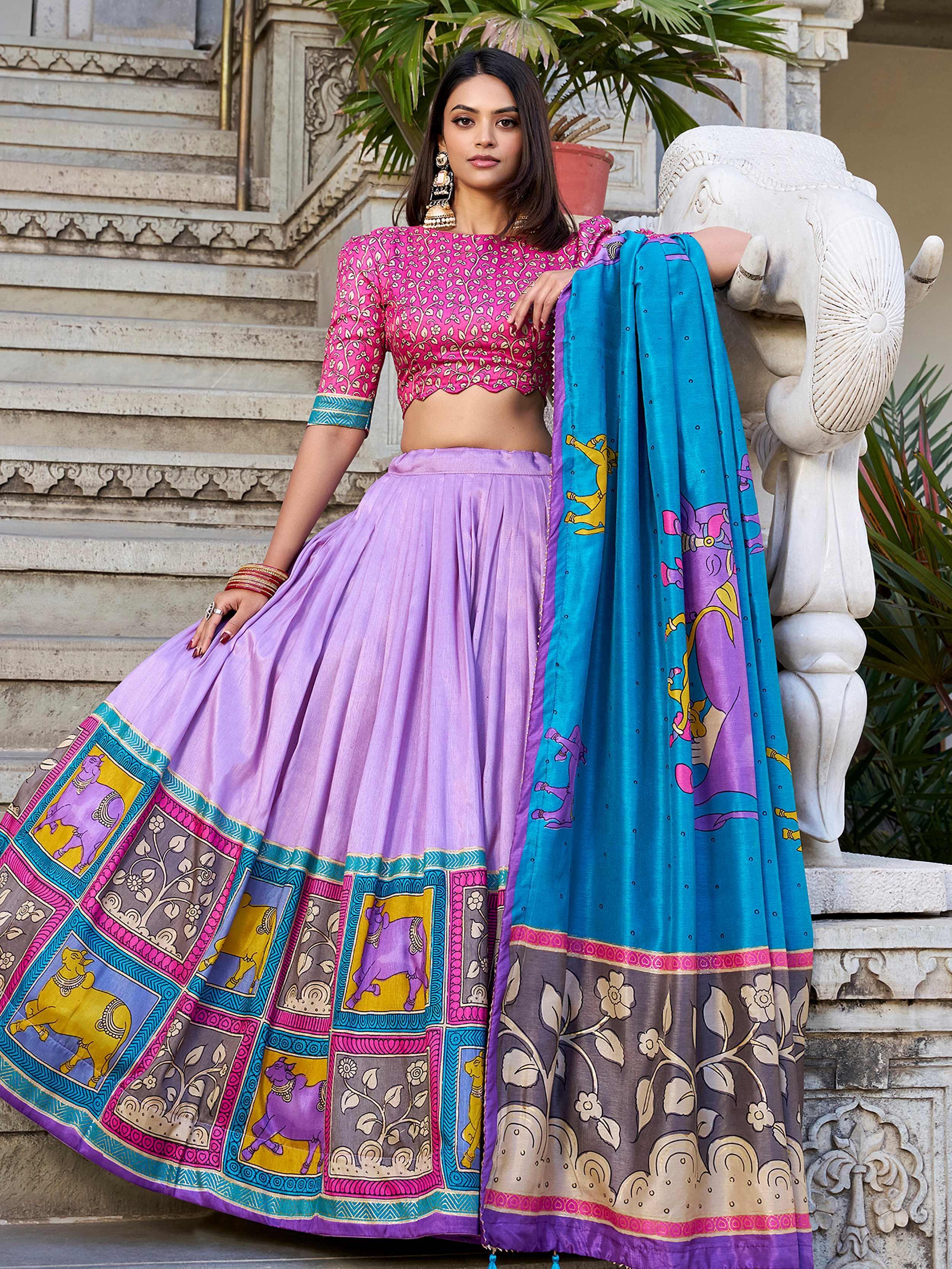 Lavender and pink color with Kalamkari Printed type  Lehenga Choli
