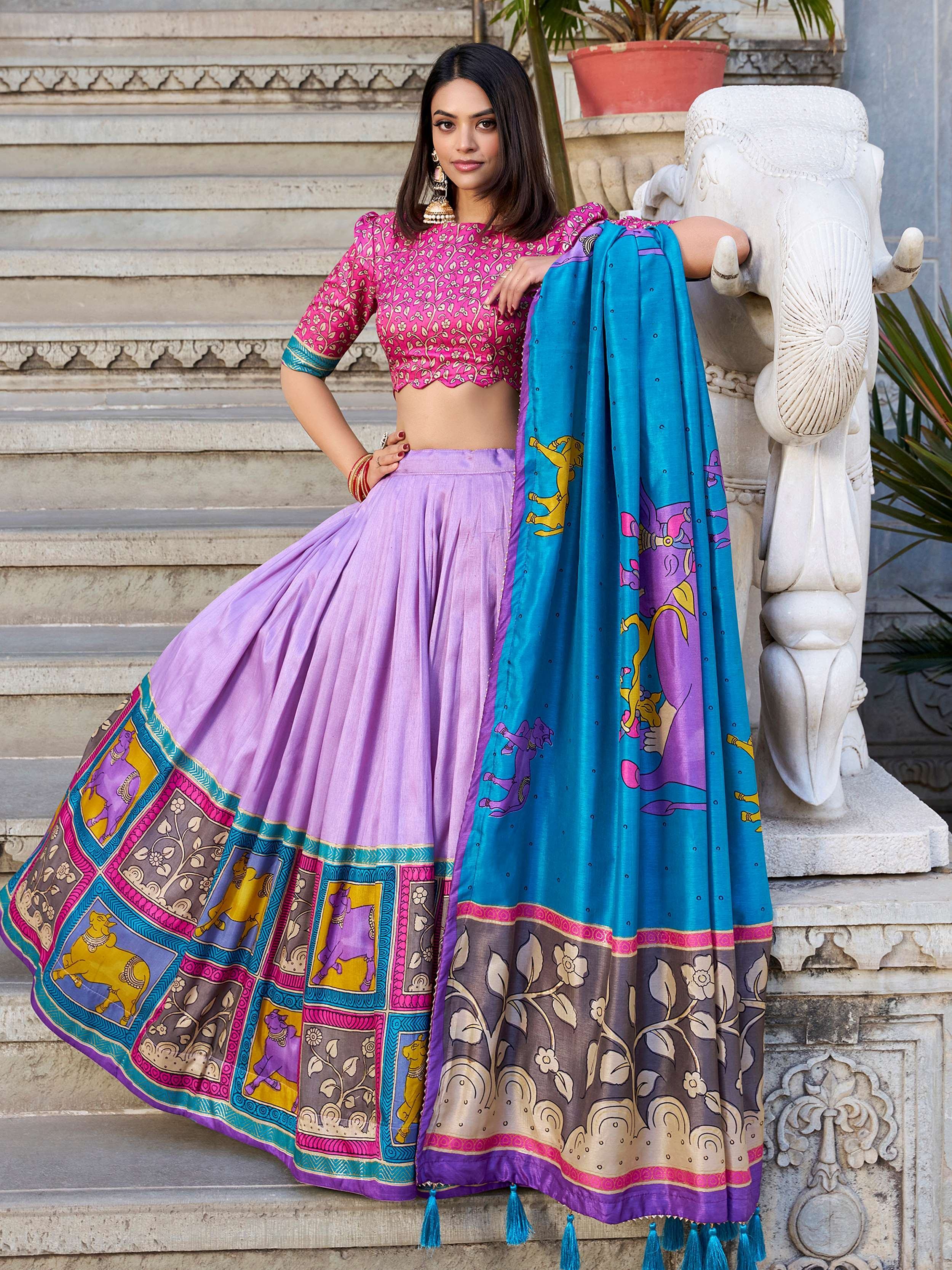 Lavender and pink color with Kalamkari Printed type  Lehenga Choli