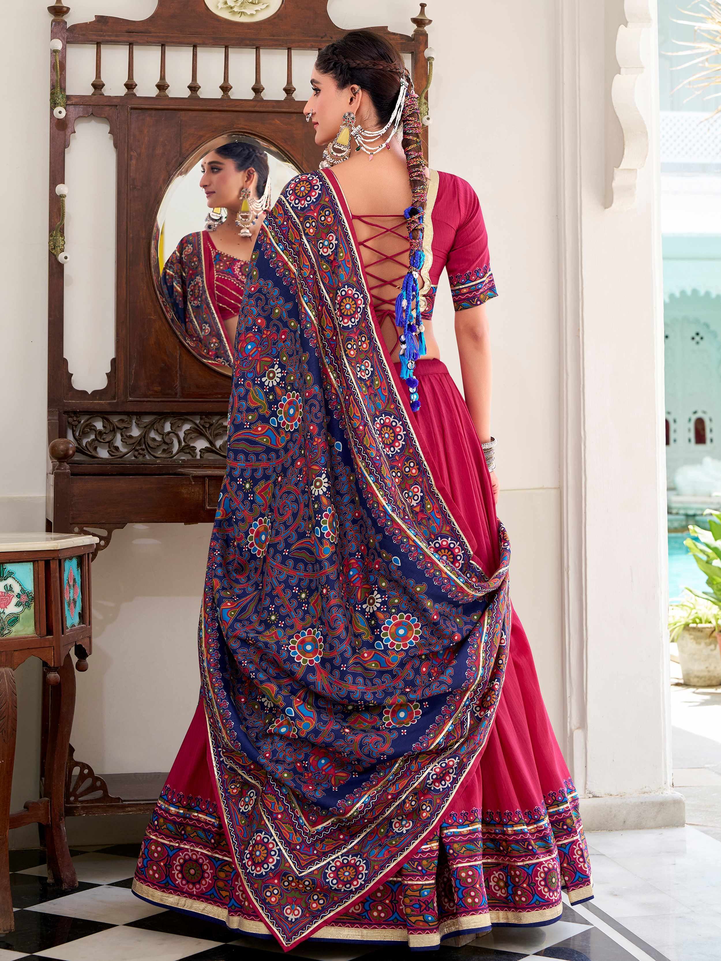 Brilliant Pink Tussar Silk Gota Patti Work Navratri Wear Lehenga Choli