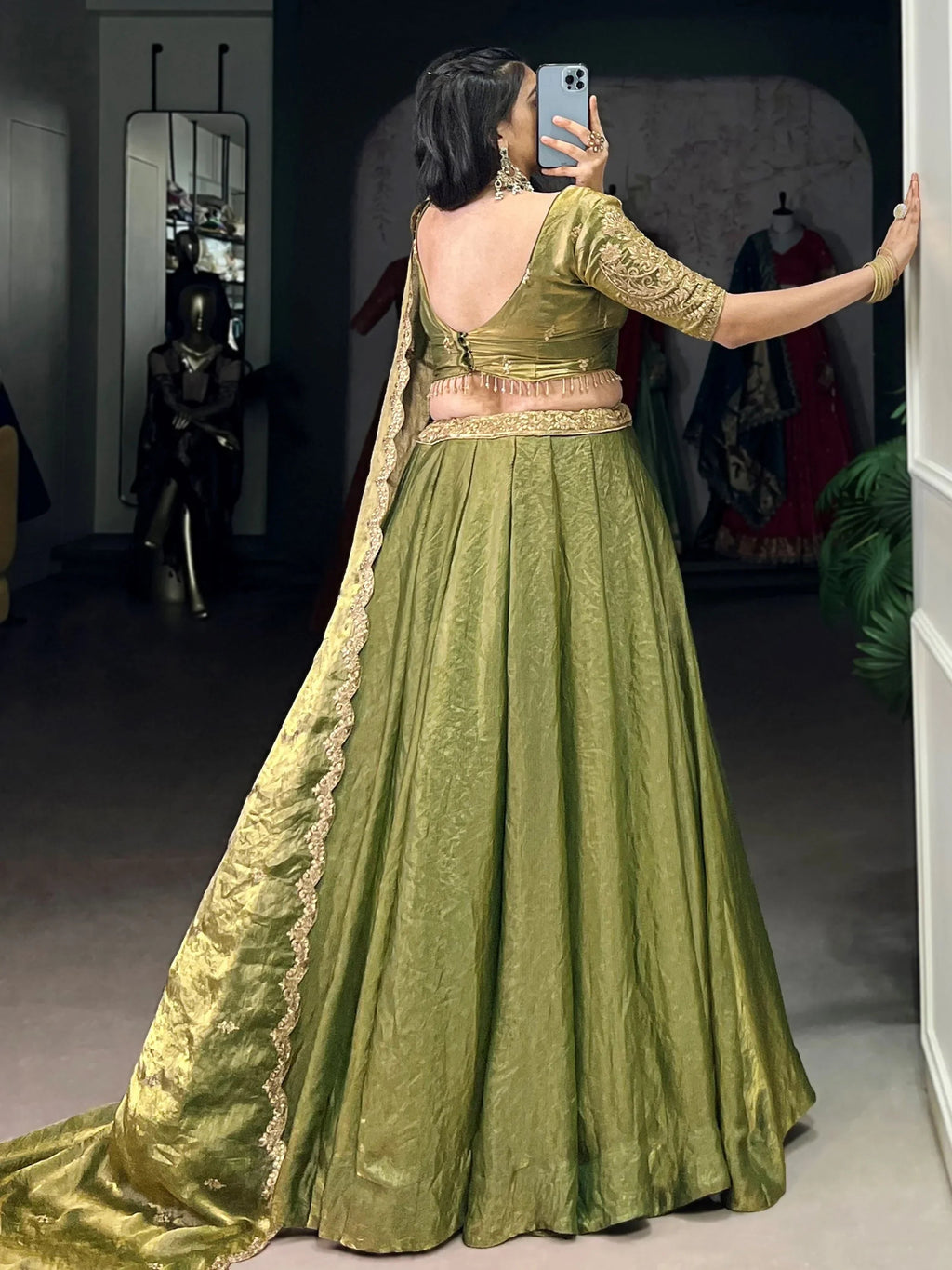 Mesmerizing Green Organza Mehendi Wear Lehenga Choli With Dupatta