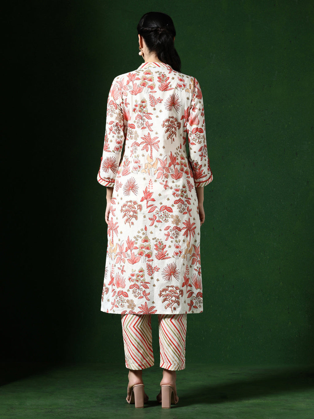 Floral Embroidered A-Line Pure Cotton Kurta & Trousers Sets