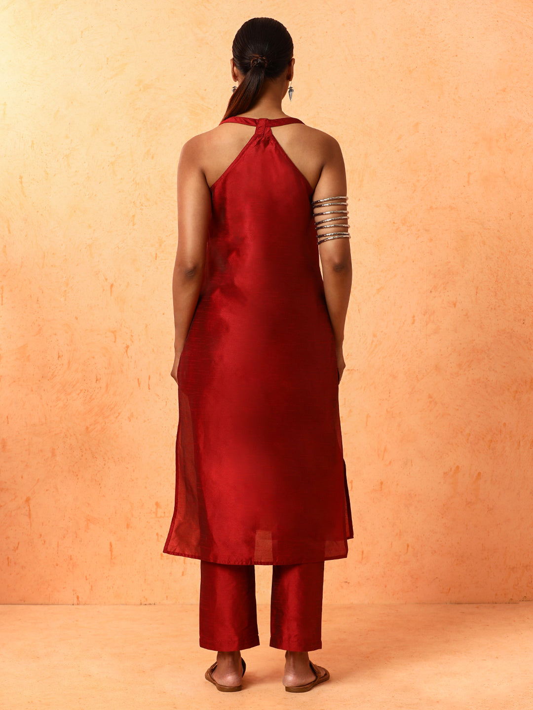 maroon Solid Straight & Chanderi Kurta Sets