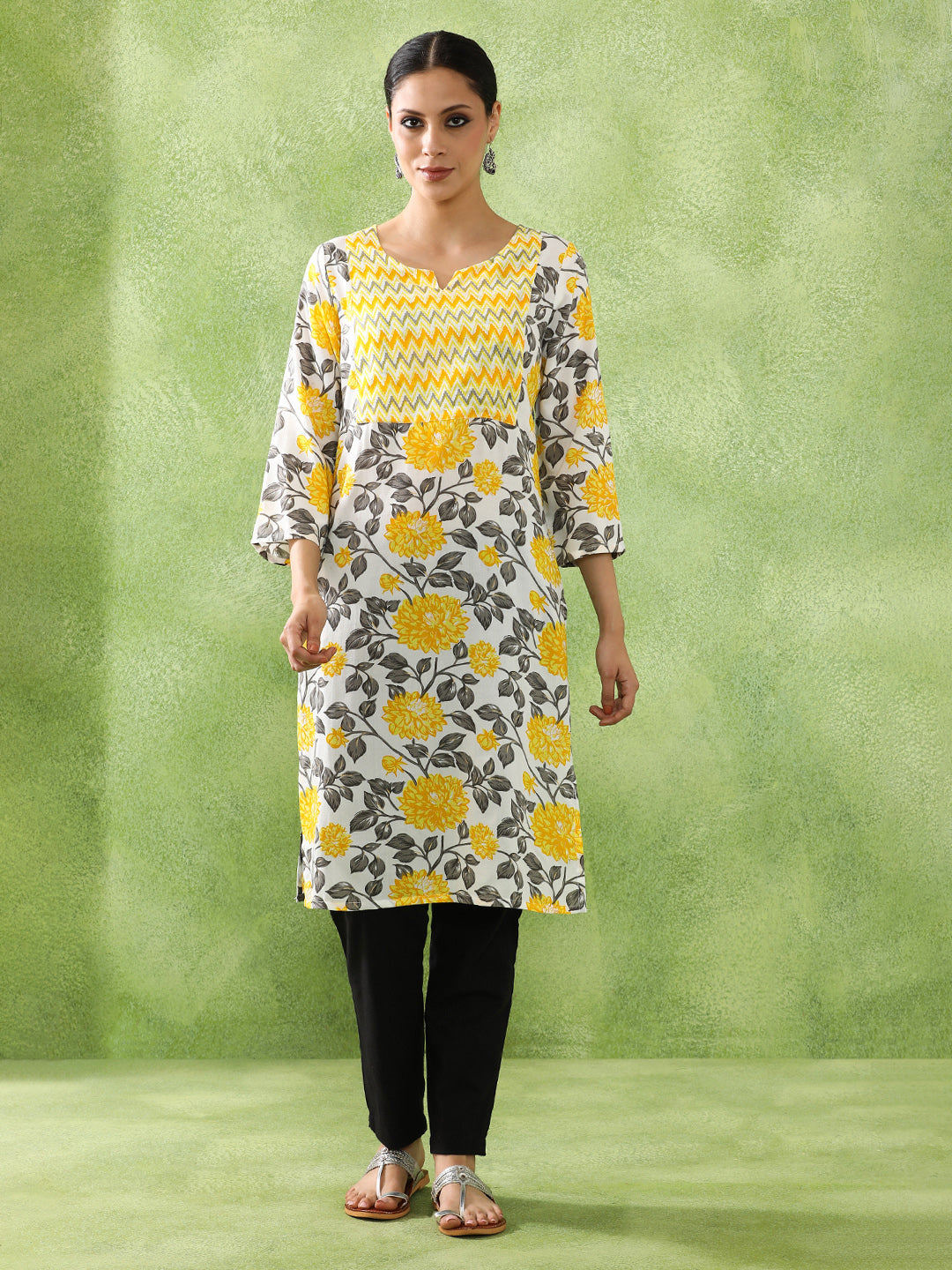 Floral Printed  and Straight Kurta set