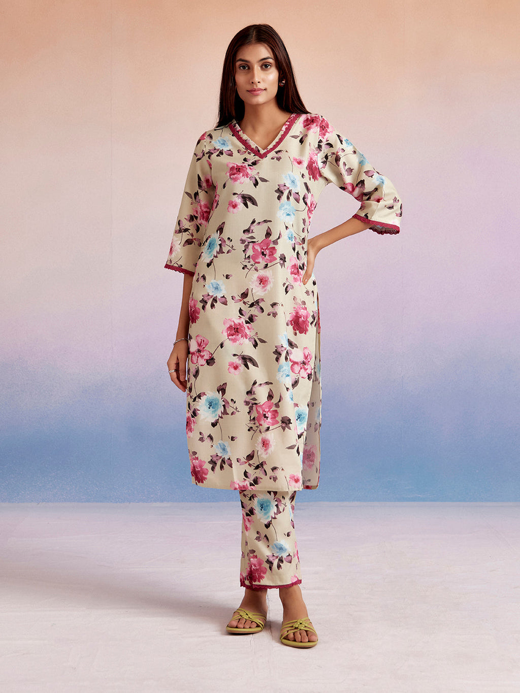JAIPURI FLORAL  STRAIGHT KURTA  AND SET WITH PANT