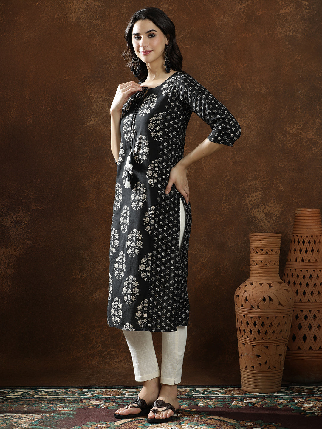Floral Straight Pure Cotton Kurta