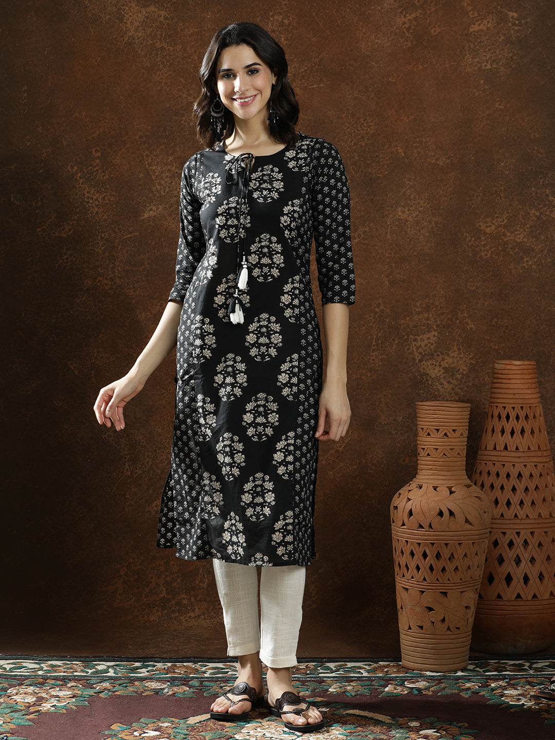 Floral Straight Pure Cotton Kurta