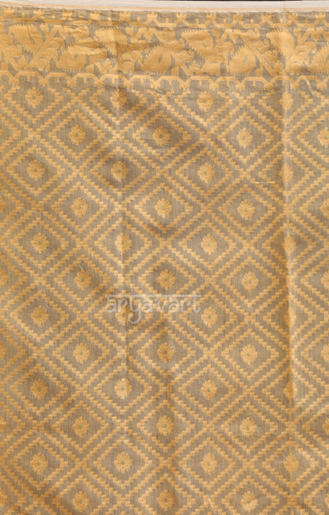 Biscotti Jamdani Saree with Geometric Woven Design With Zari Butta