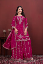 Luxury Designer Rani Pink Fendy Silk Sharara Suit with Sequence Embroidery Dupatta