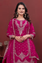 Luxury Designer Rani Pink Fendy Silk Sharara Suit with Sequence Embroidery Dupatta