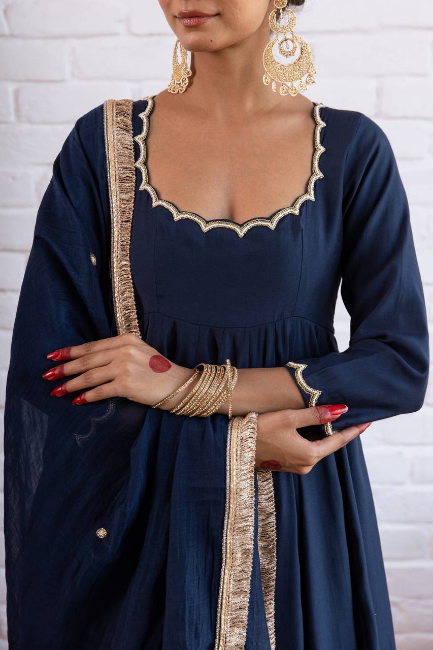 Vedraani Premium Vichitra Silk Beads Work Anarkali Gown Set with Dupatta for Women