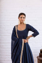 Vedraani Premium Vichitra Silk Beads Work Anarkali Gown Set with Dupatta for Women