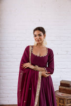 Vedraani Premium Vichitra Silk Beads Work Anarkali Gown Set with Dupatta for Women