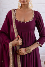 Vedraani Premium Vichitra Silk Beads Work Anarkali Gown Set with Dupatta for Women