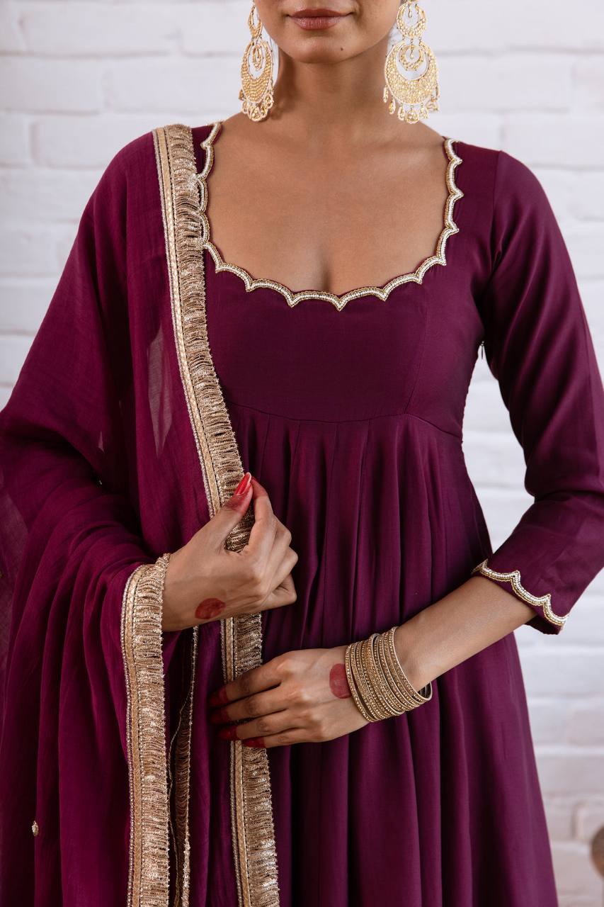 Vedraani Premium Vichitra Silk Beads Work Anarkali Gown Set with Dupatta for Women