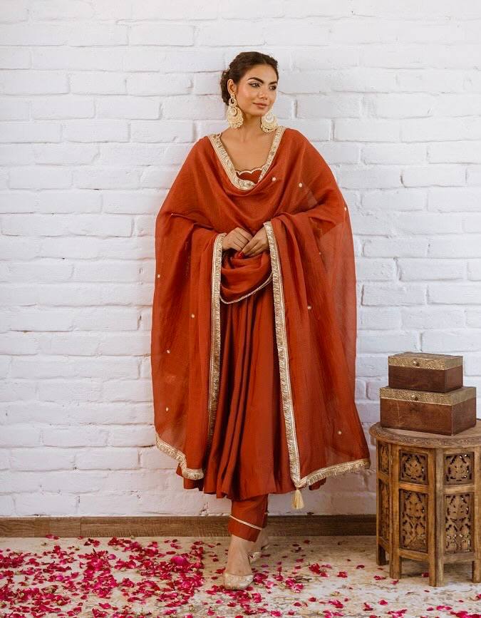 Vedraani Premium Vichitra Silk Beads Work Anarkali Gown Set with Dupatta for Women (Copy)