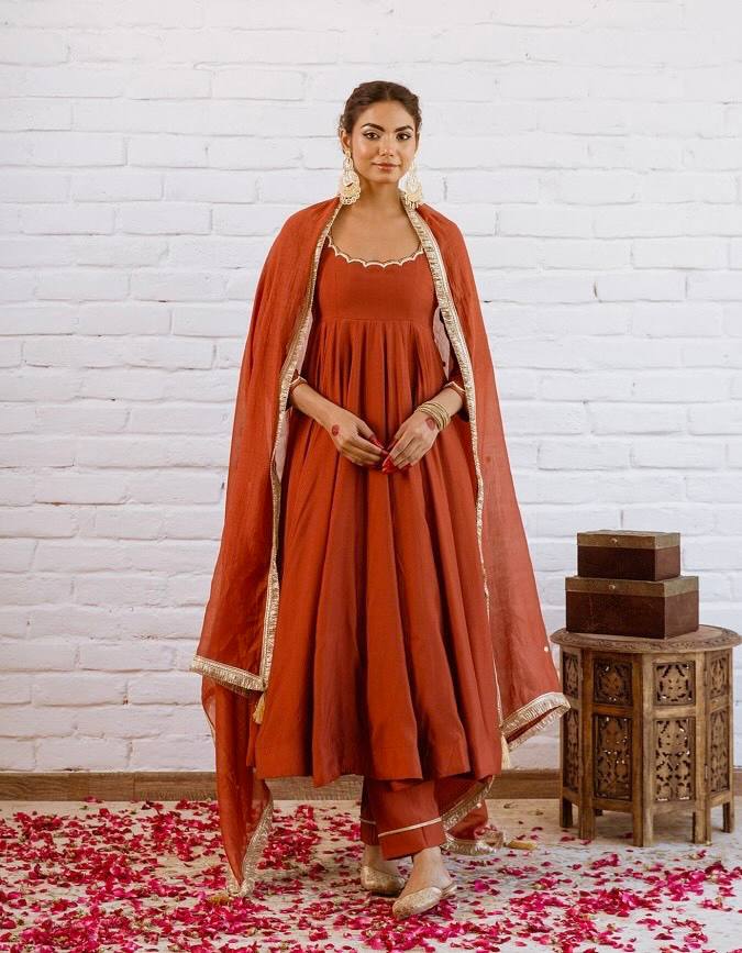 Vedraani Premium Vichitra Silk Beads Work Anarkali Gown Set with Dupatta for Women (Copy)