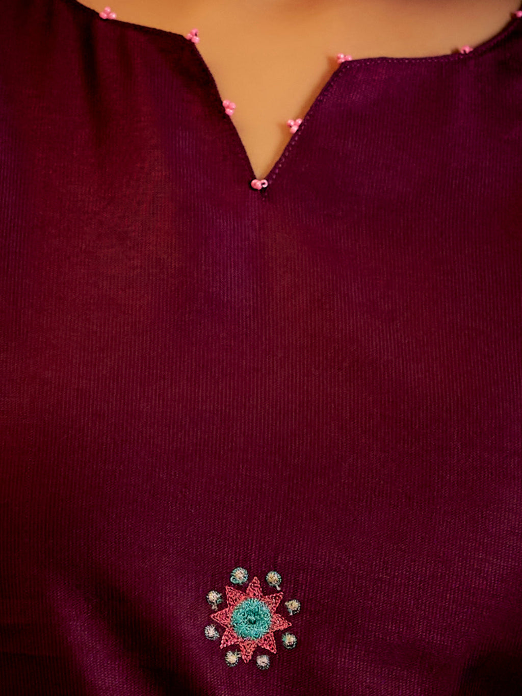 Burgundy Self Woven Straight Kurta