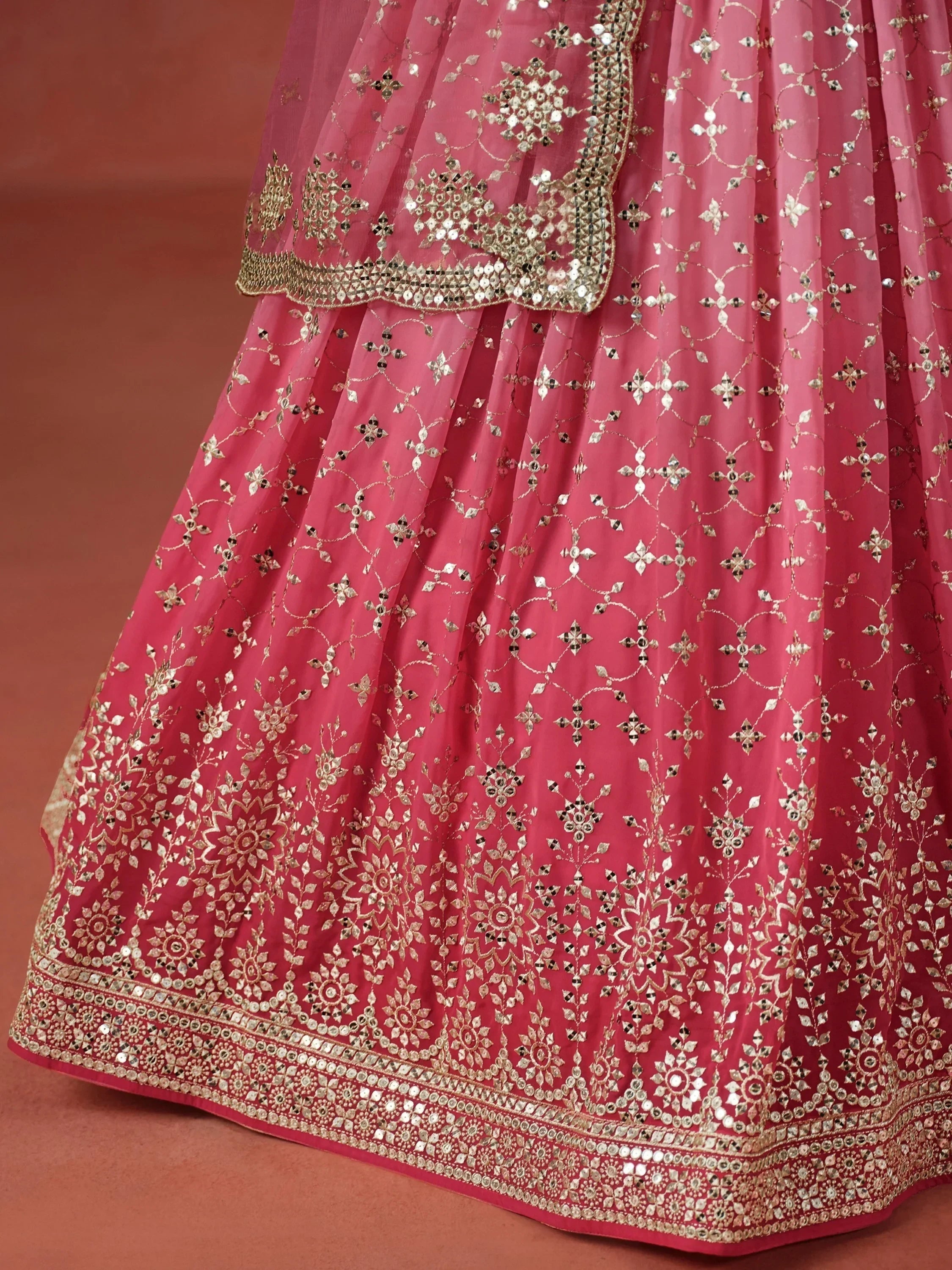 Stunning Peach Georgette Sequins Lehenga Choli with dupatta