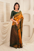 Mustard Yellow Silk Blend Saree with Emerald Green Jacquard Border & Rich Pallu