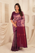 Dual Tone Lavender Banarasi Silk Saree with Rich Wine Zari Pallu