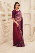 Dual Tone Lavender Banarasi Silk Saree with Rich Wine Zari Pallu