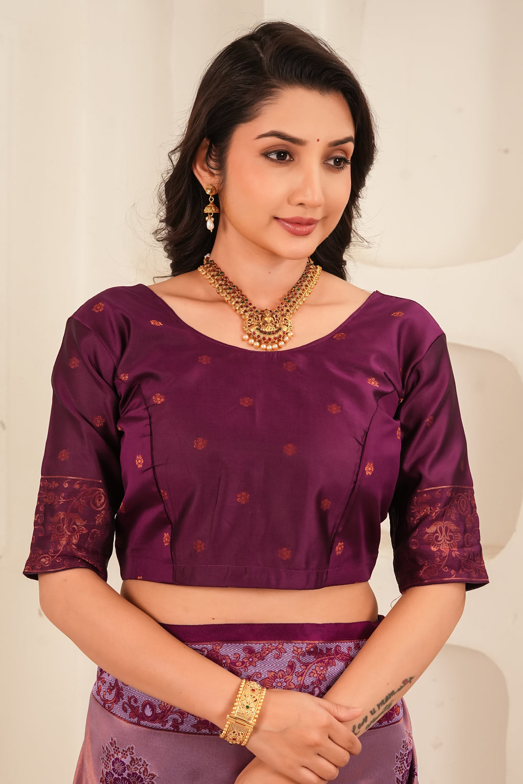 Dual Tone Lavender Banarasi Silk Saree with Rich Wine Zari Pallu
