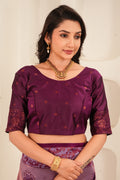 Dual Tone Lavender Banarasi Silk Saree with Rich Wine Zari Pallu