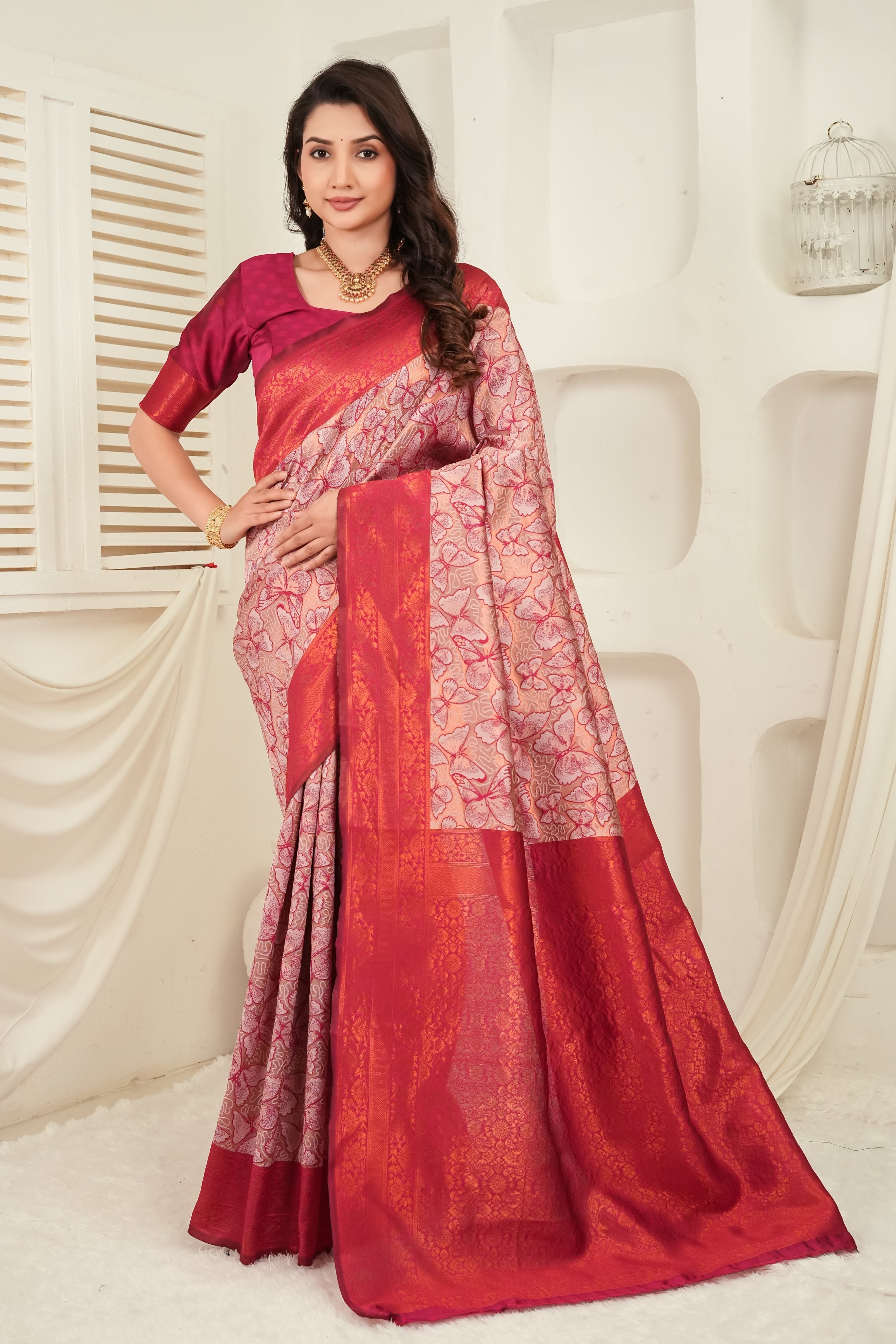 Premium Jacquard Silk Saree with Zari Woven Floral Design & Rich Contrast Pallu
