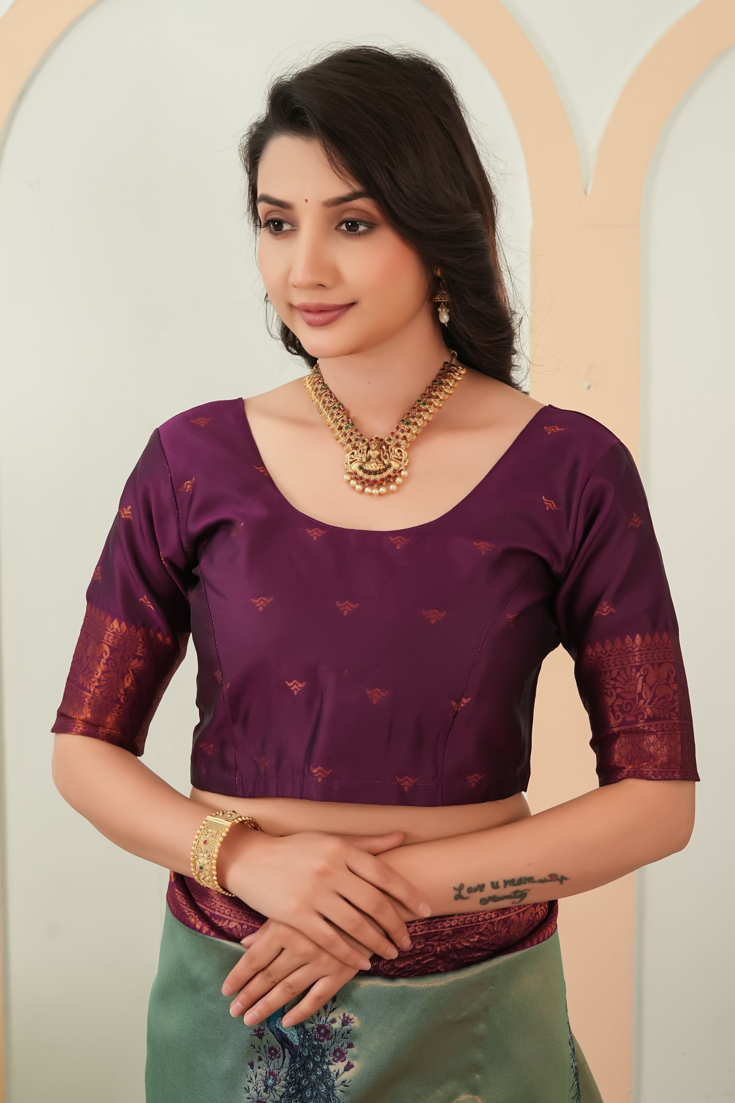 Luxury Sage Green Banarasi Silk Saree with Wine Jacquard Border | Designer Festive Saree
