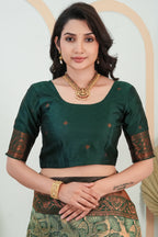 Elegant Olive Green Jacquard Silk Saree with Designer Copper Pallu