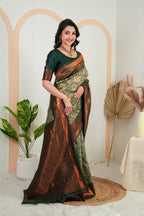 Elegant Olive Green Jacquard Silk Saree with Designer Copper Pallu