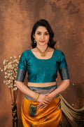Luxury Mustard Banarasi Silk Saree with Peacock Weaving | Designer Festive Saree for Women