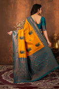 Luxury Mustard Banarasi Silk Saree with Peacock Weaving | Designer Festive Saree for Women