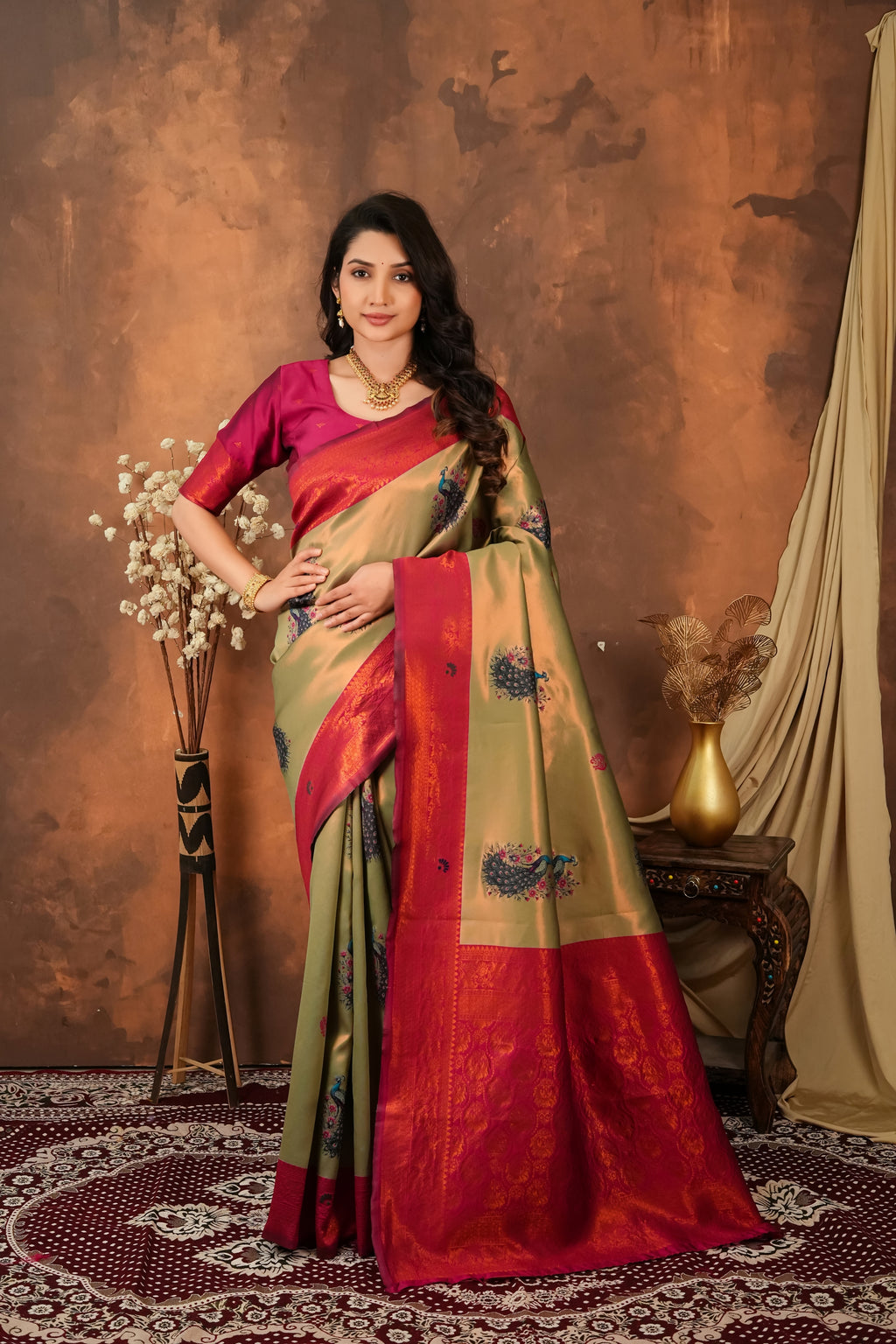 Luxury Fuchsia Pink Banarasi Silk Saree with Jacquard Border | Designer Wedding Saree for Women