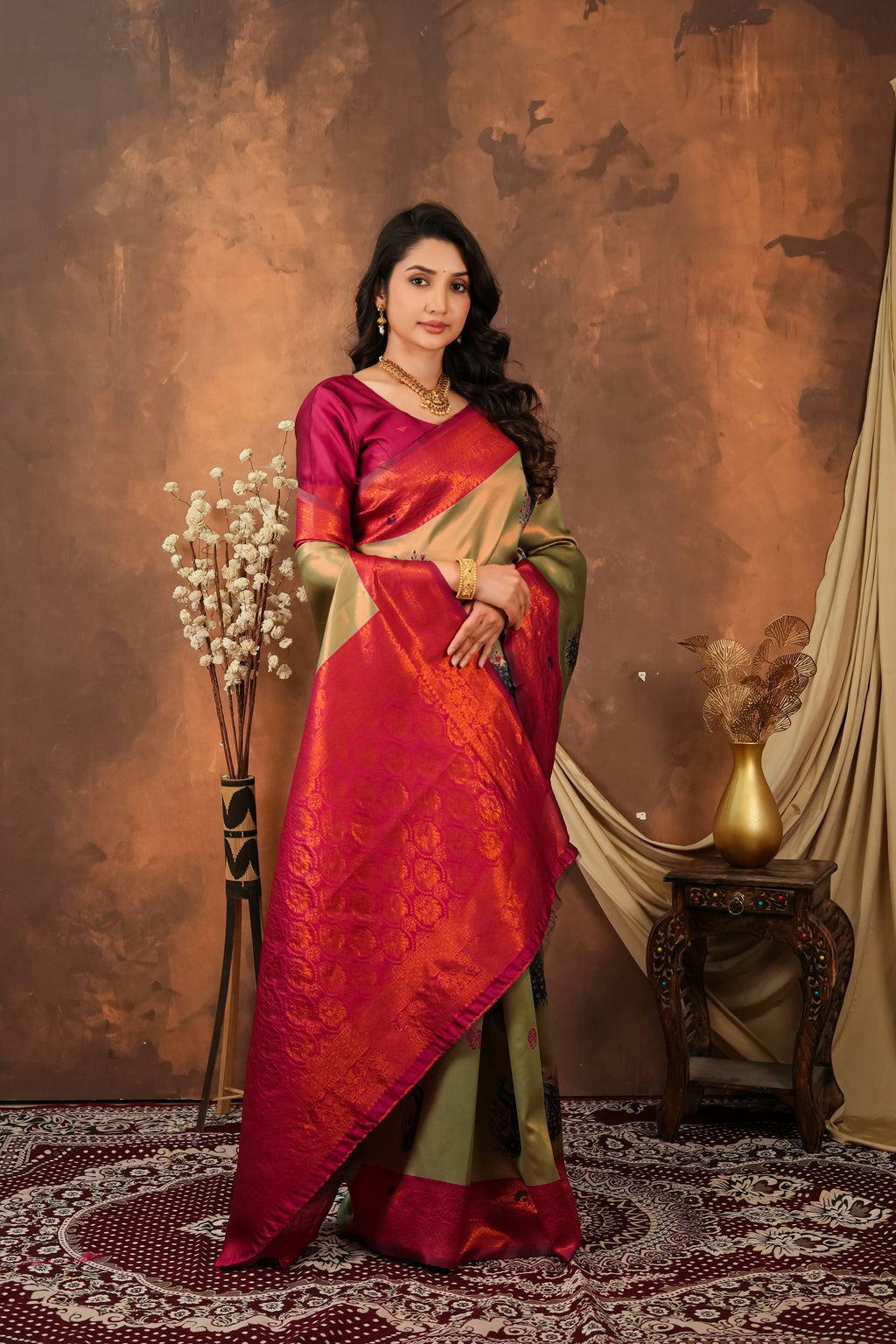 Luxury Fuchsia Pink Banarasi Silk Saree with Jacquard Border | Designer Wedding Saree for Women