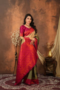 Luxury Fuchsia Pink Banarasi Silk Saree with Jacquard Border | Designer Wedding Saree for Women