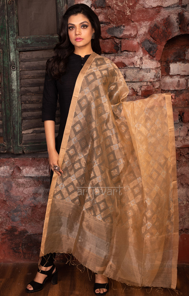 Stunning Gold Dupatta With Jamdani Work in Gold & Silver