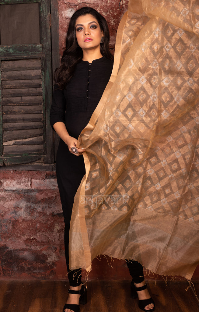 Stunning Gold Dupatta With Jamdani Work in Gold & Silver