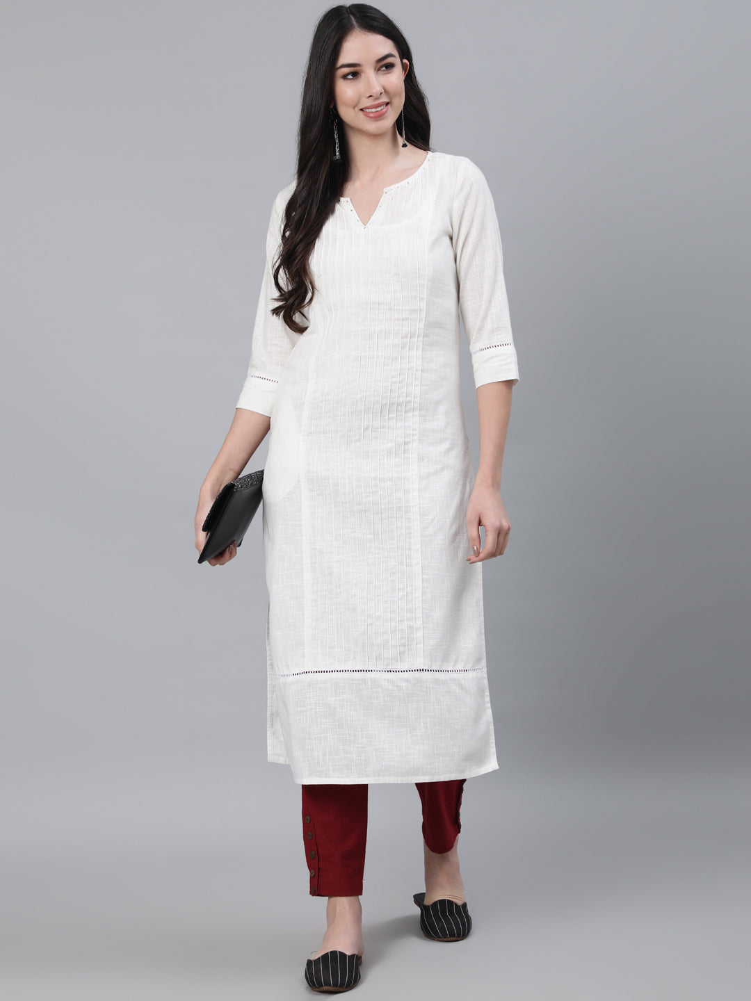 White Cotton Tucks & Straight Kurta