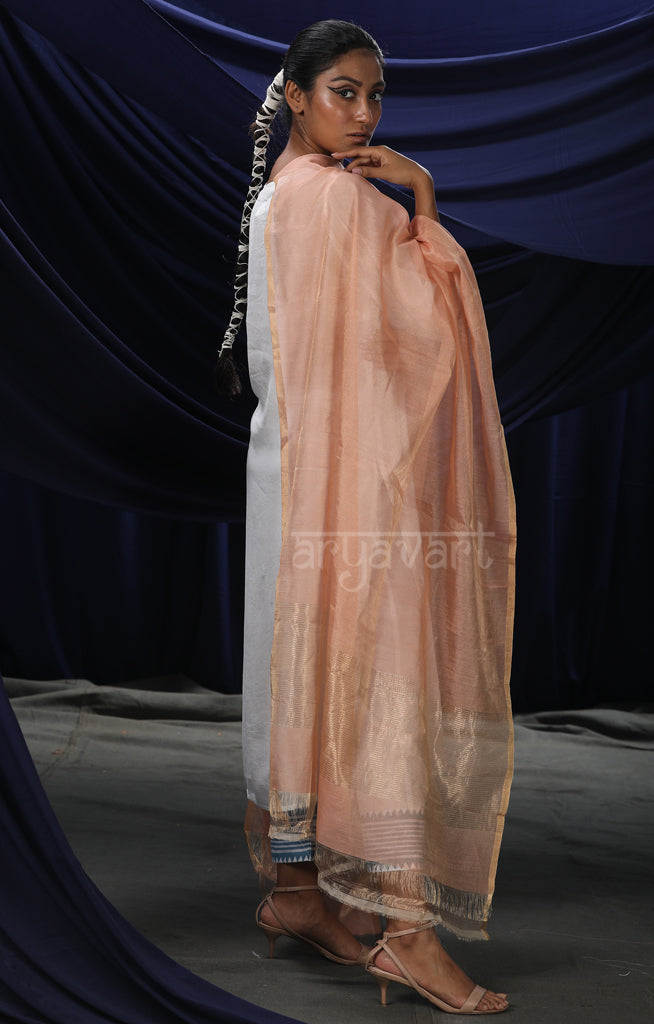 beautiful Peach color Chanderi Silk Cotton Dupatta