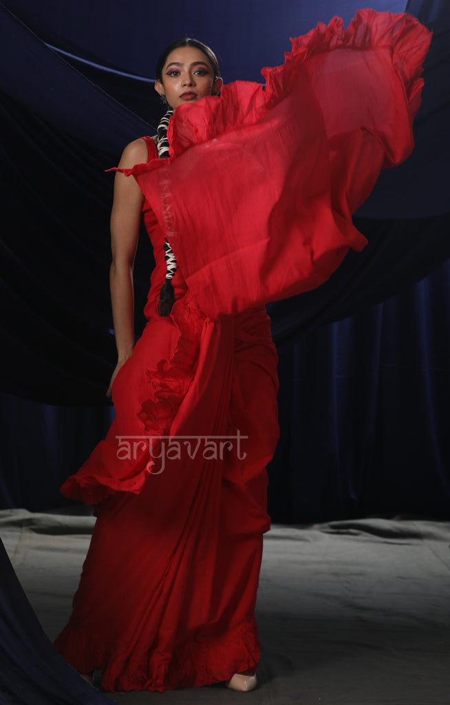 Red Ruffle Saree