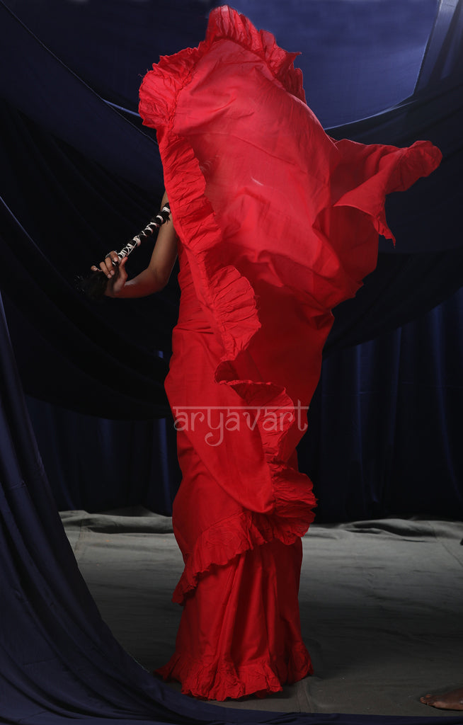 Red Ruffle Saree