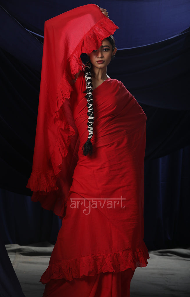 Red Ruffle Saree
